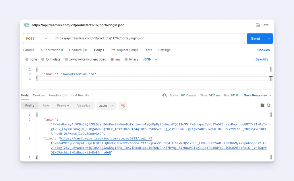 Portal login API call