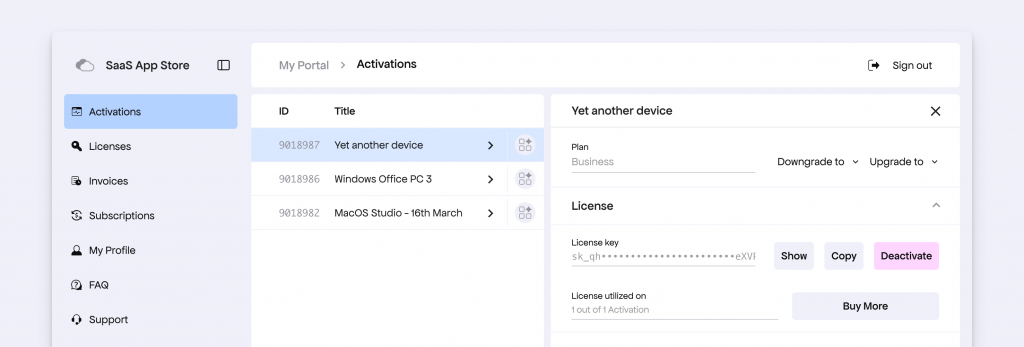 Activation details Customer Portal