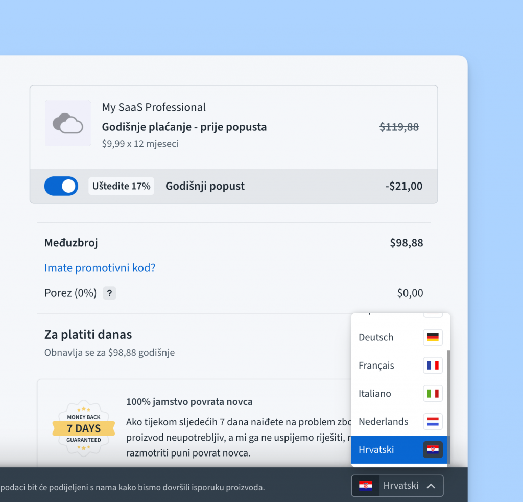 Checkout Now Fully Supports Hrvatski