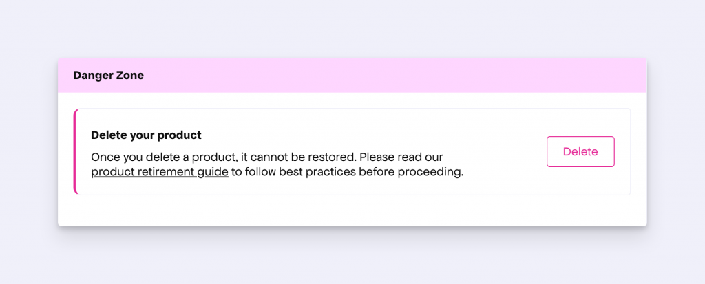 Danger zone - delete product