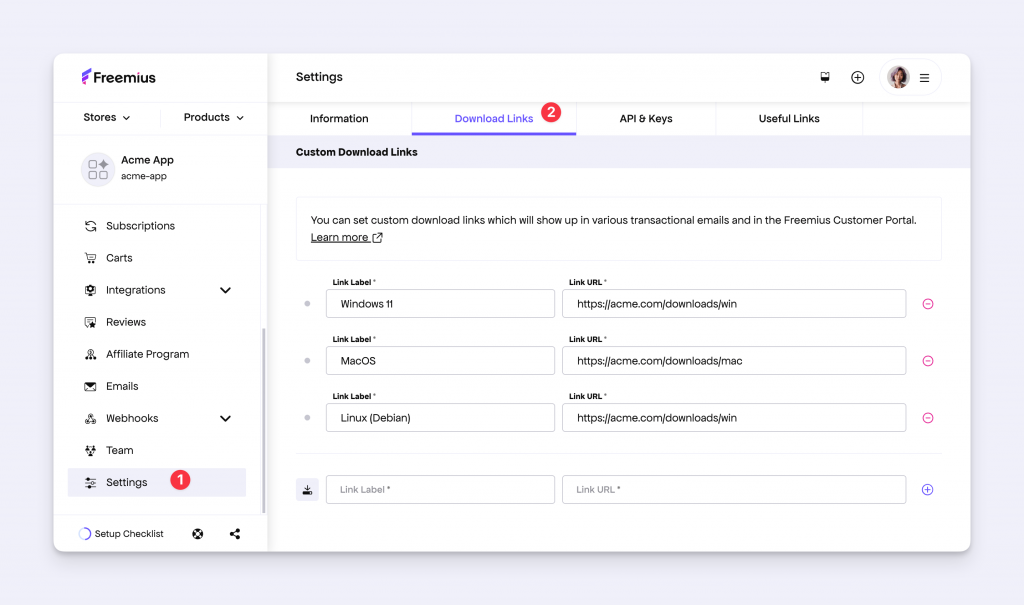 Configure download links