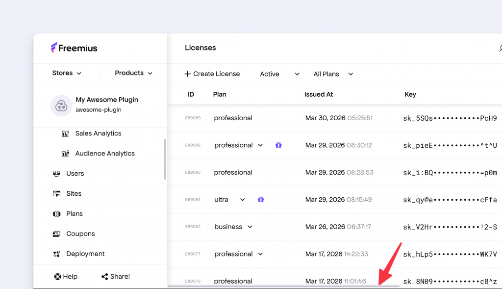 Freemius Dashboard Horizontal Scroll