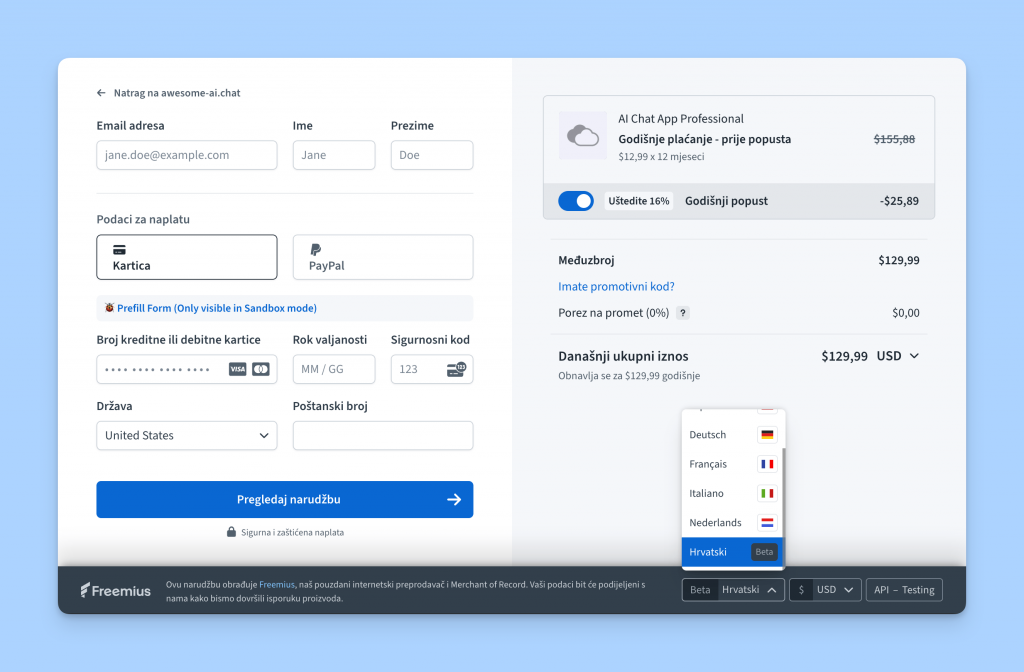 Croatian language support for Freemius Checkout