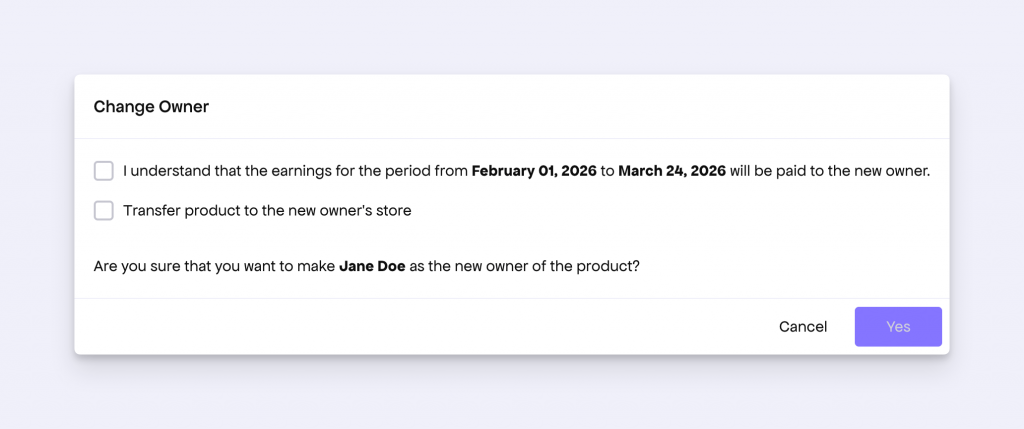 Product transfer dialog