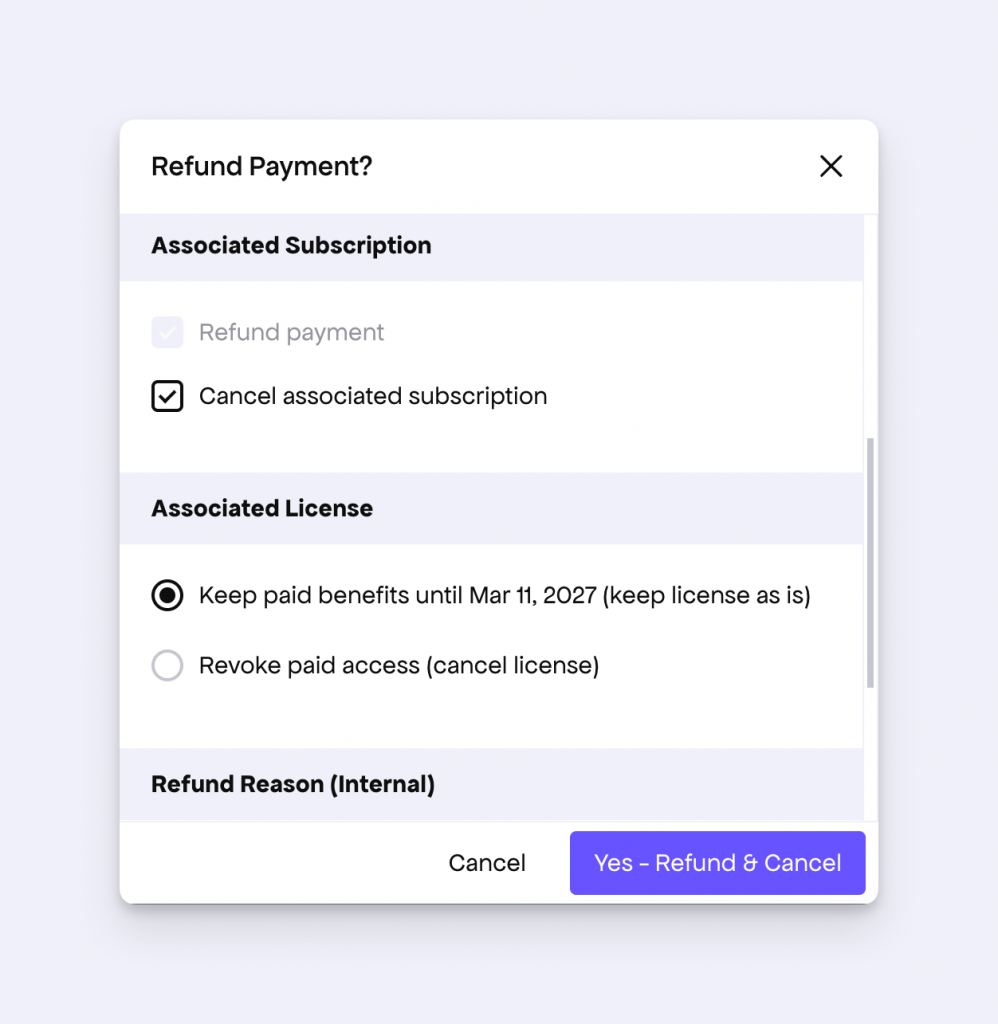 SaaS payment refund form