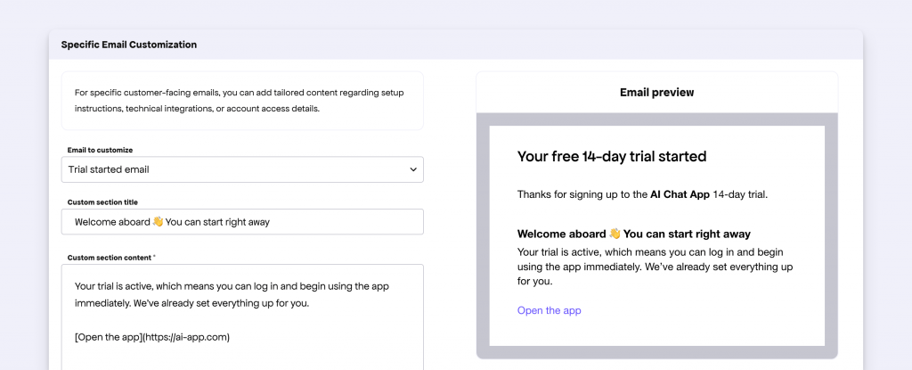 Trial email customization