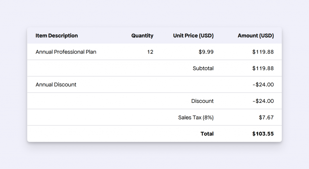 Freemius invoice example