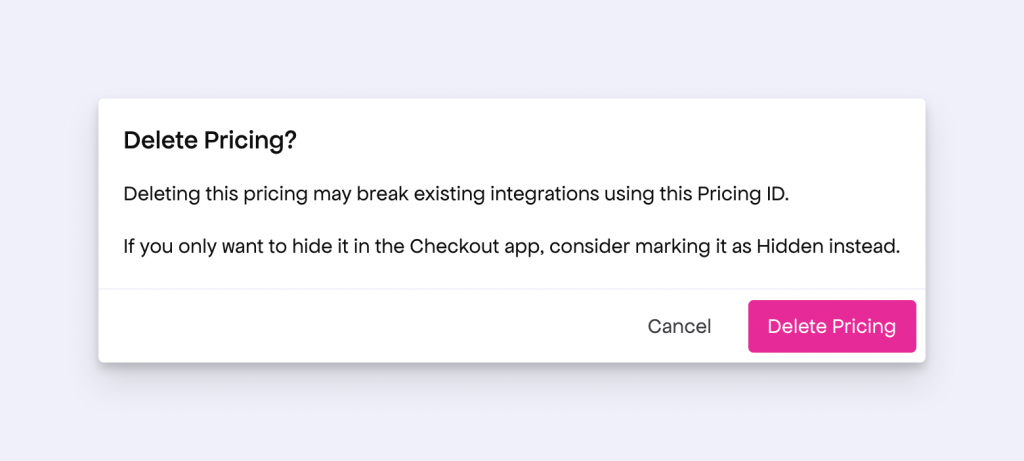 Confirm price deletion