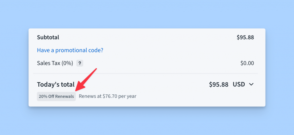 Checkout renewal discount line