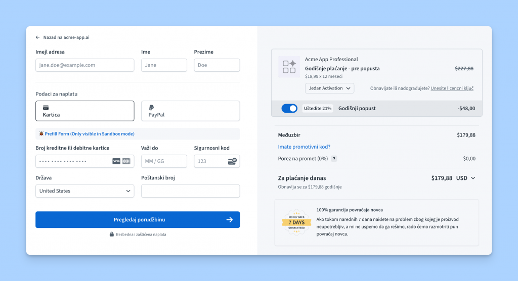 Serbian Language in Freemius Checkout