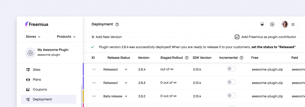Deployment interface alignment in the Developer Dashboard