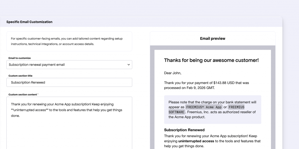improved Email Customization preview UI