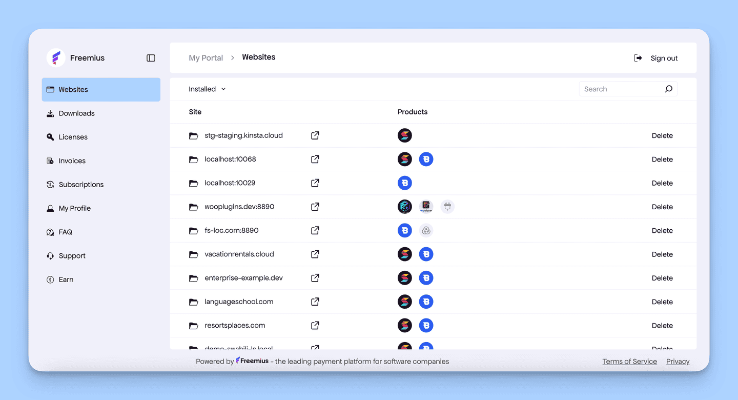 Freemius customer portal