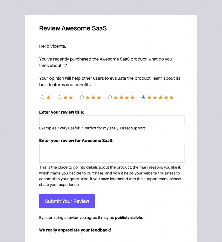 the automated customer review request email