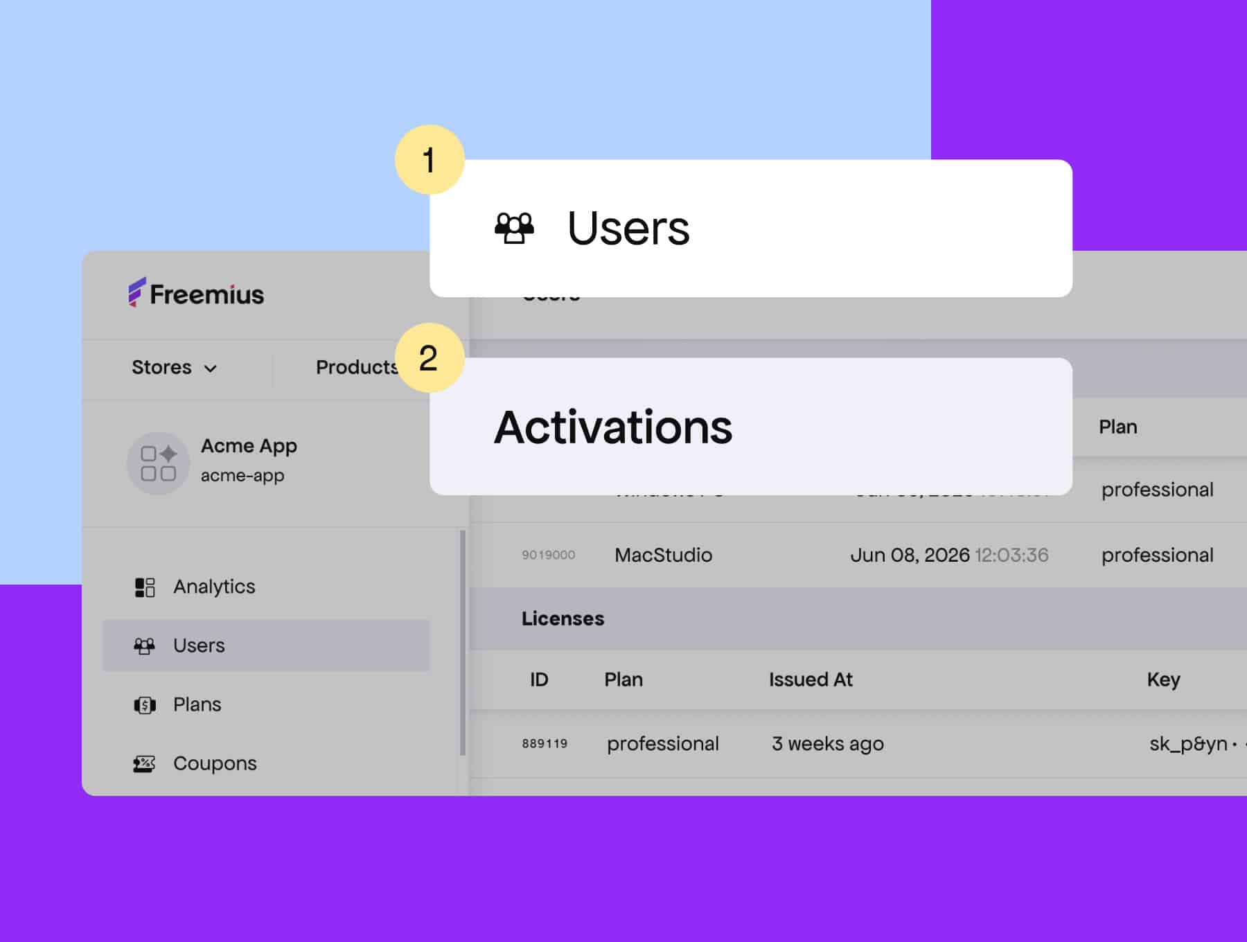 License activations section
