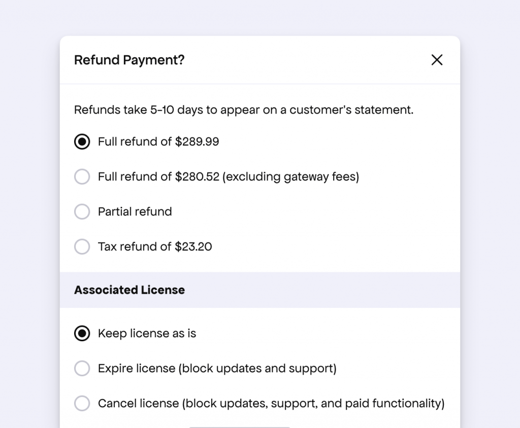the partial refund action for a lifetime payment