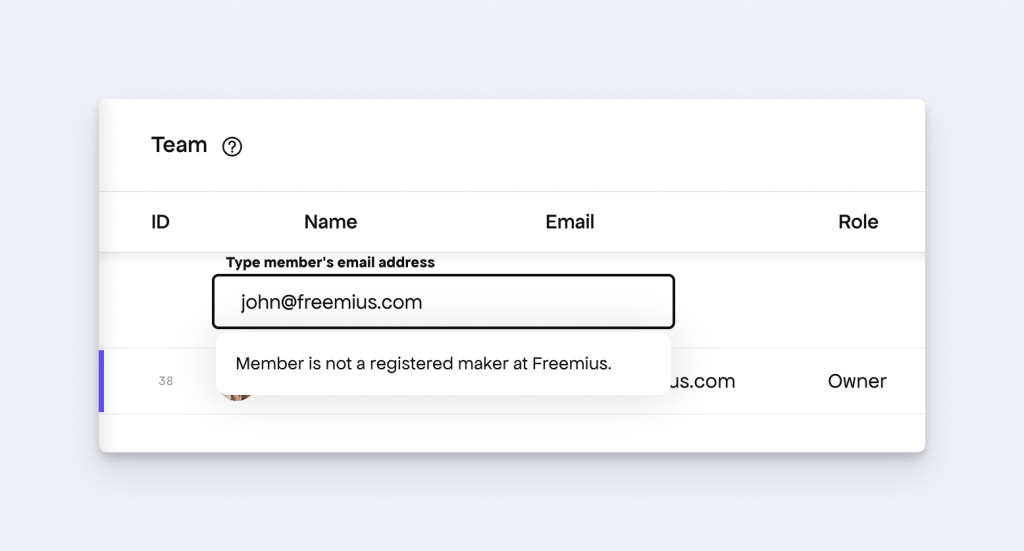 updated team member invitation UI