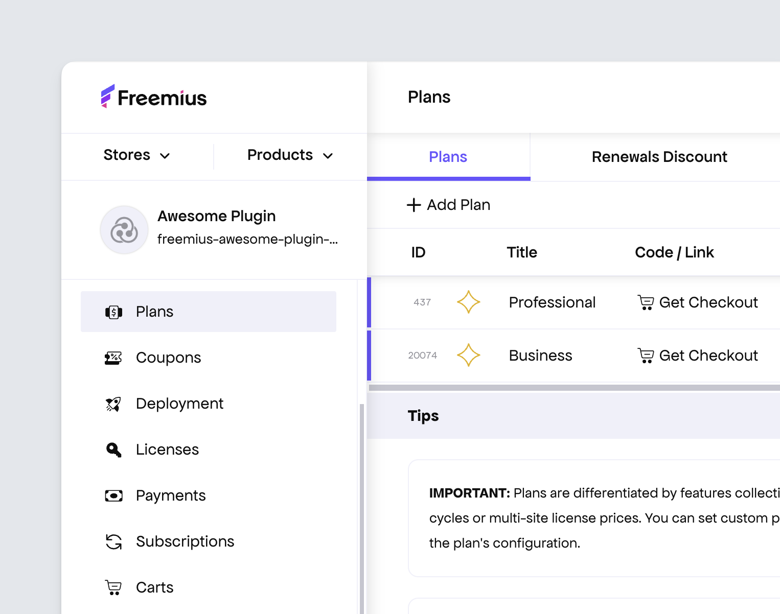 Freemius Dashboard - Checkout code