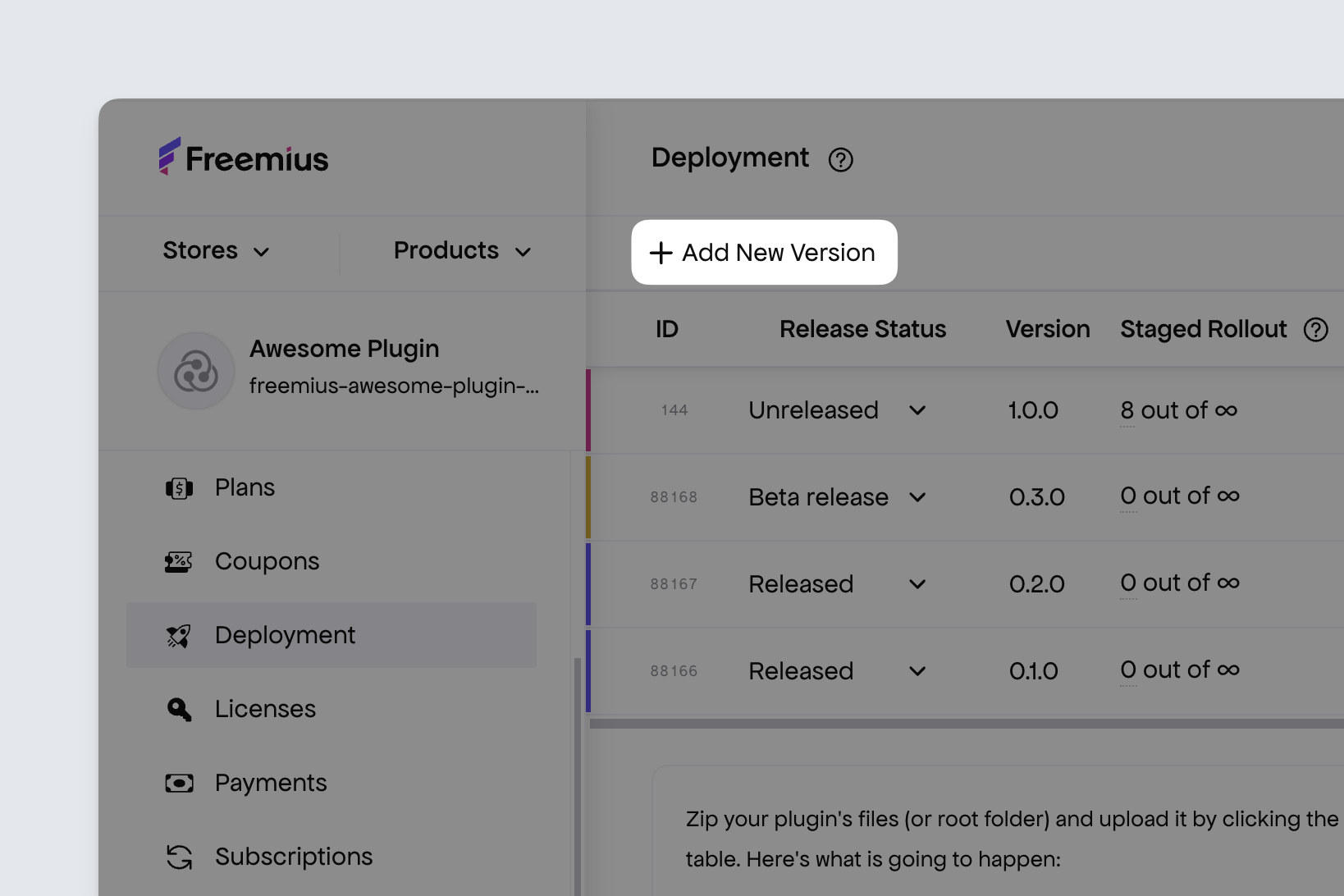 Freemius Dashboard - Deployment