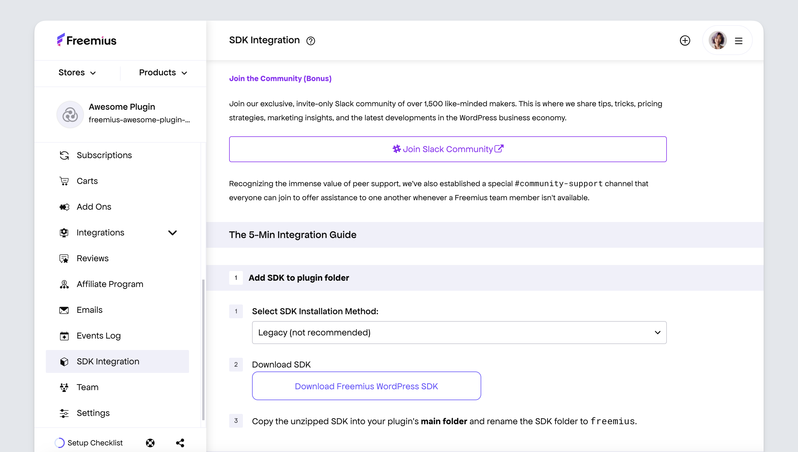 Freemius Dashboard - SDK Integration