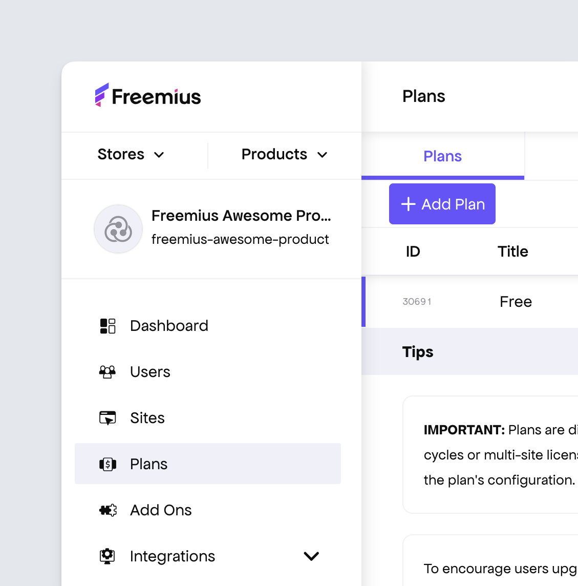 Freemius Dashboard - Plans