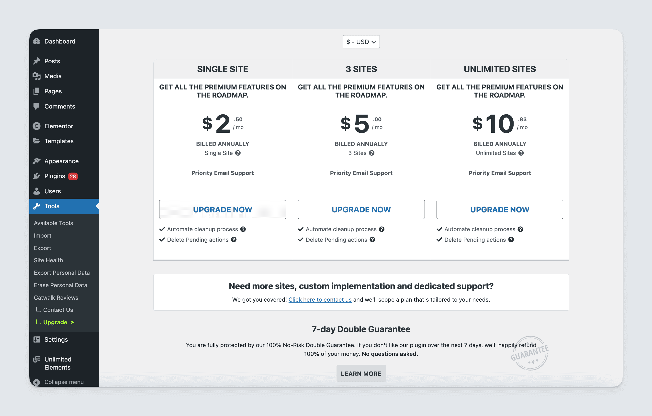 Freemius - In-dashboard Upgrading