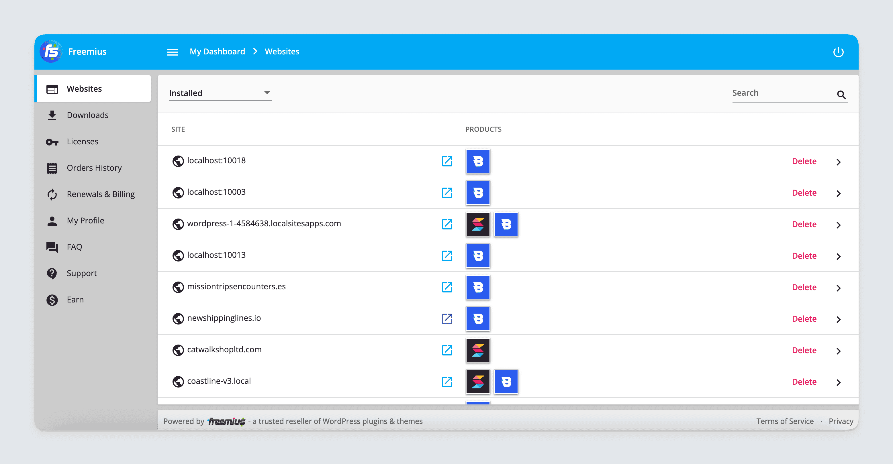 Freemius User Dashboard