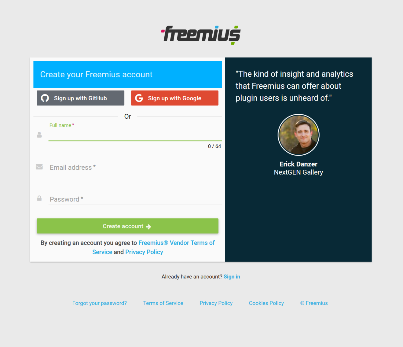 Register for a Freemius Account
