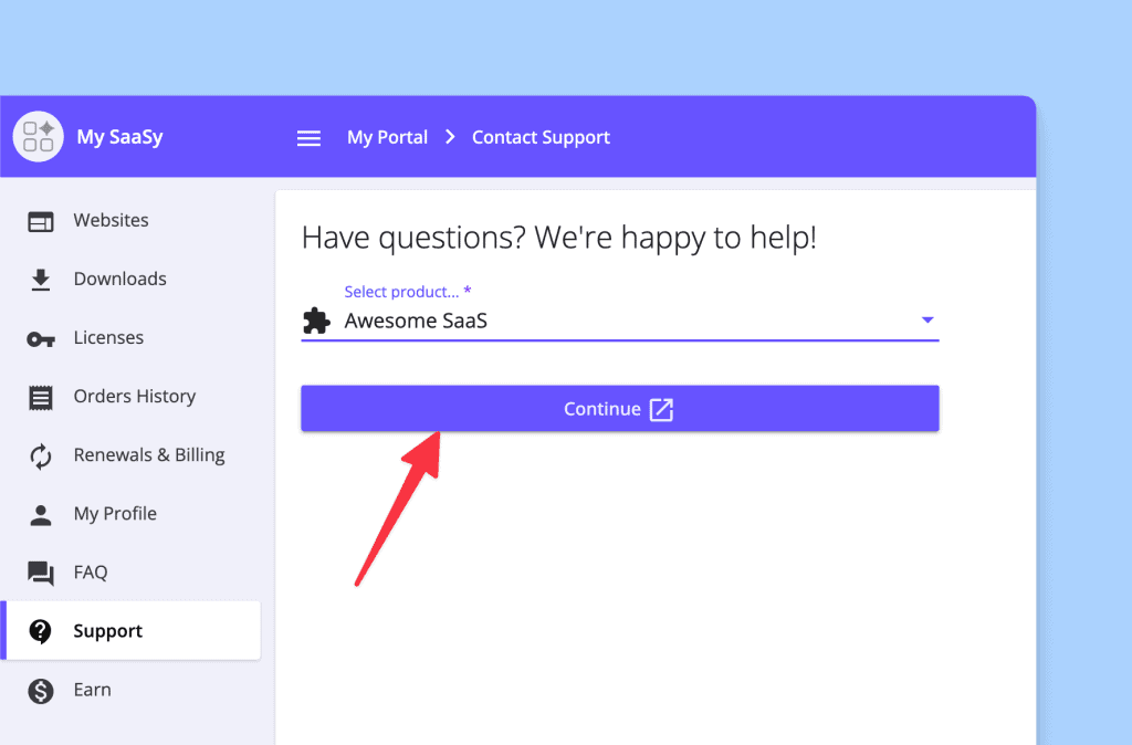 Freemius Customer Portal rendering custom support link