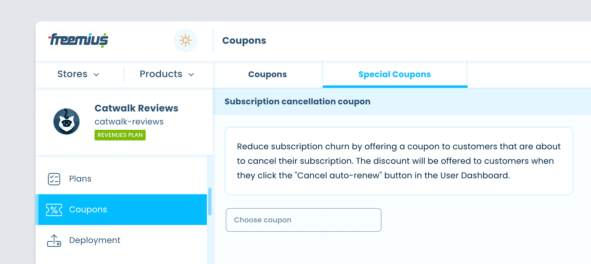 freemius developer dashboard subscription cancellation coupon