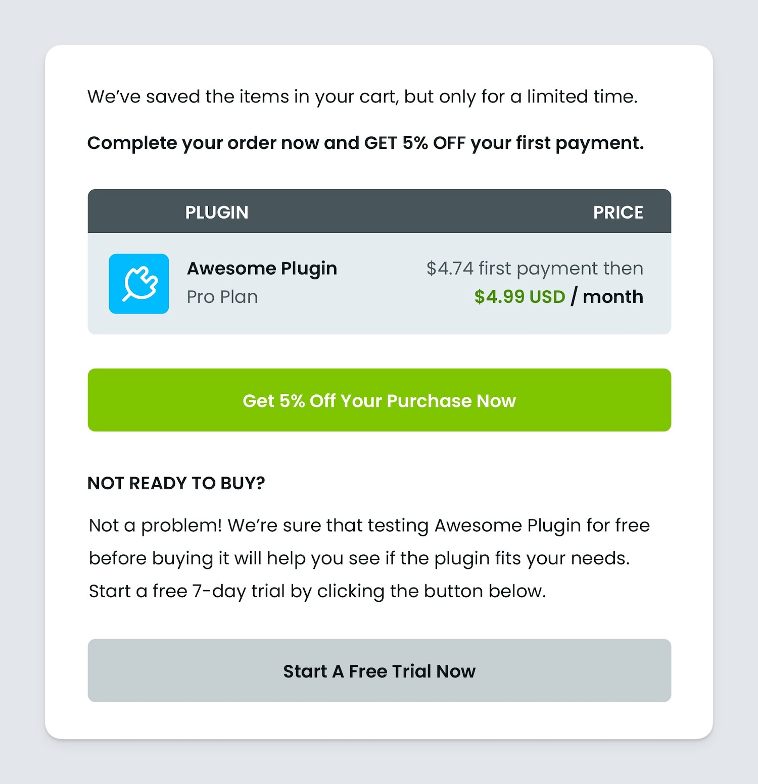 Freemius Cart Abandonment Recovery Email With Discount to Reduce Customer Churn