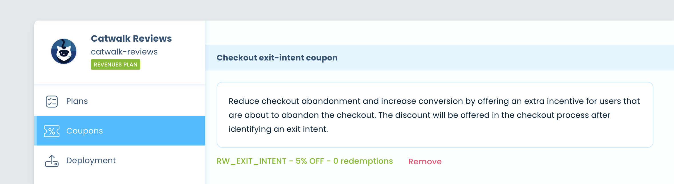 freemius developer dashboard cart abandonment coupon