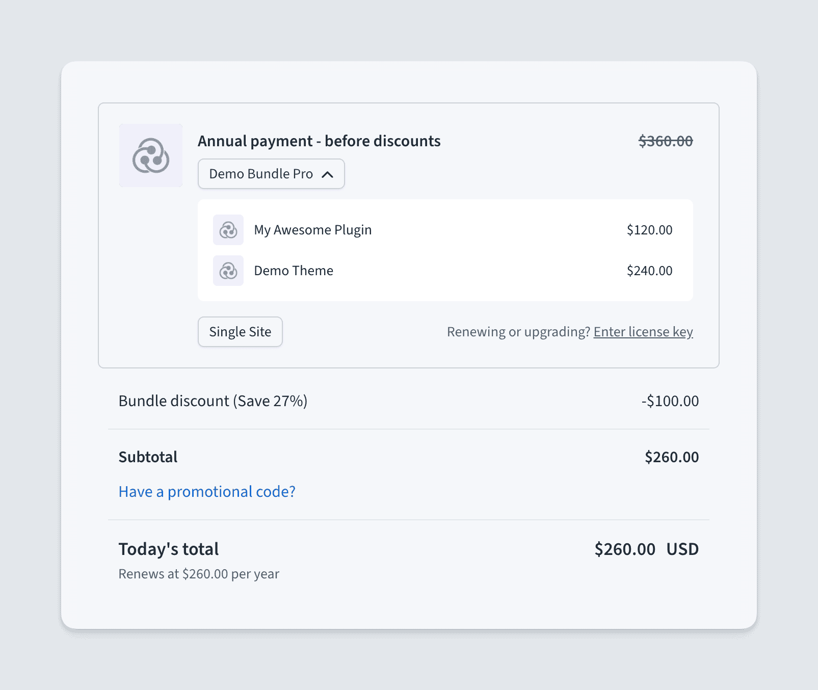 Freemius checkout bundle discount