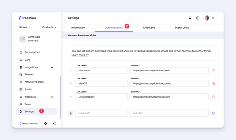 Configure download links from the Customer Portal