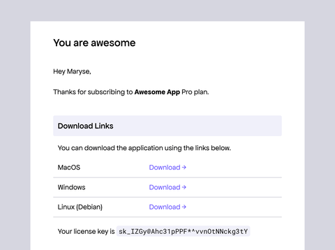 Download section in emails