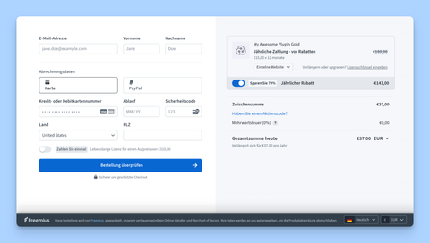 The Freemius Checkout with language auto selection