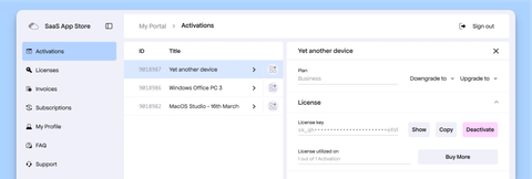 Freemius Customer Portal Manage App Activations Details in advanced panel