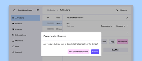 Freemius Customer Portal Manage App Activations Details in advanced panel