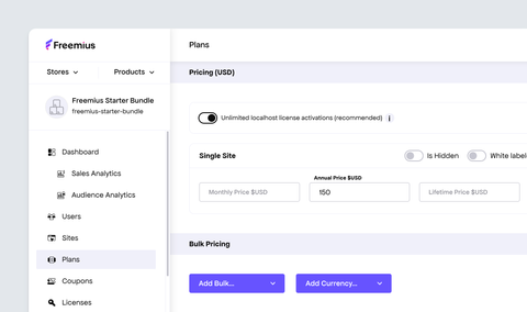 Freemius Dashboard - Bundle plan configuration