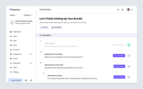 Freemius Dashboard Landing page on successful new bundle product creation