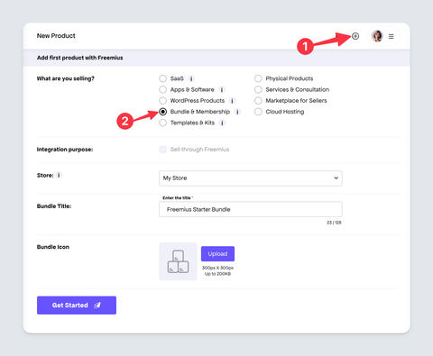 Freemius Dashboard - Bundle product type option selected