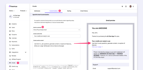 Freemius Developer Dashboard - Email content customization tool