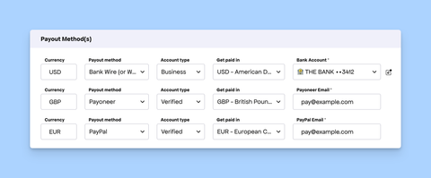 Freemius dashboard - adding payout methods to developer profile