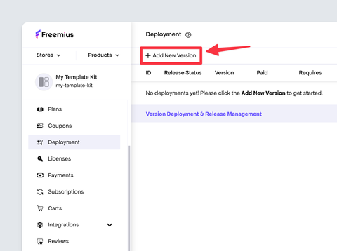 Freemius developer dashboard - Making a Template version release