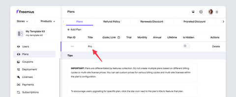 Freemius Developer Dashboard - Default Template Pro Plan