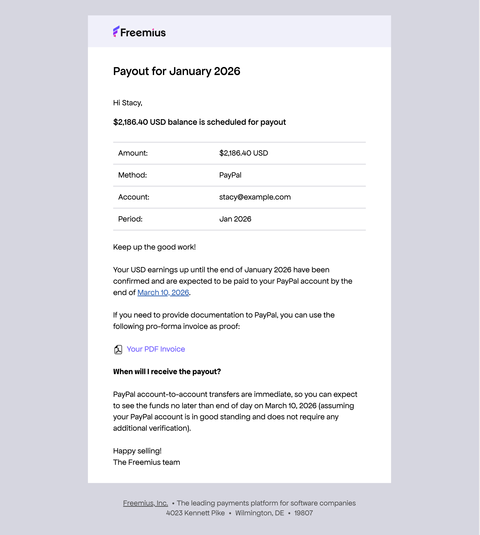 Freemius Payout Schedule Email sent prior to any payout