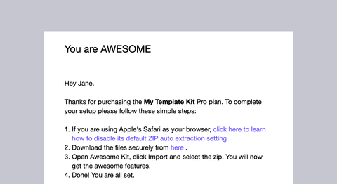 After purchase email with download and other instruction