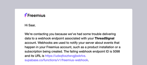 Webhook failure notice