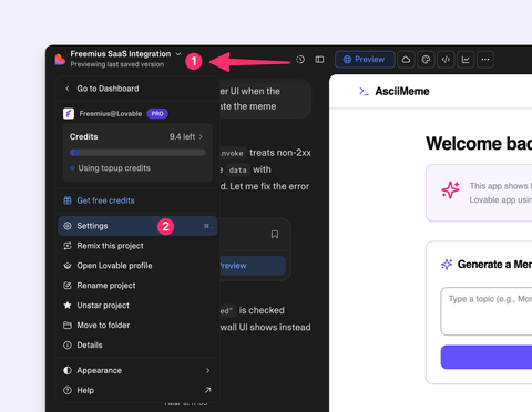 Lovable project settings