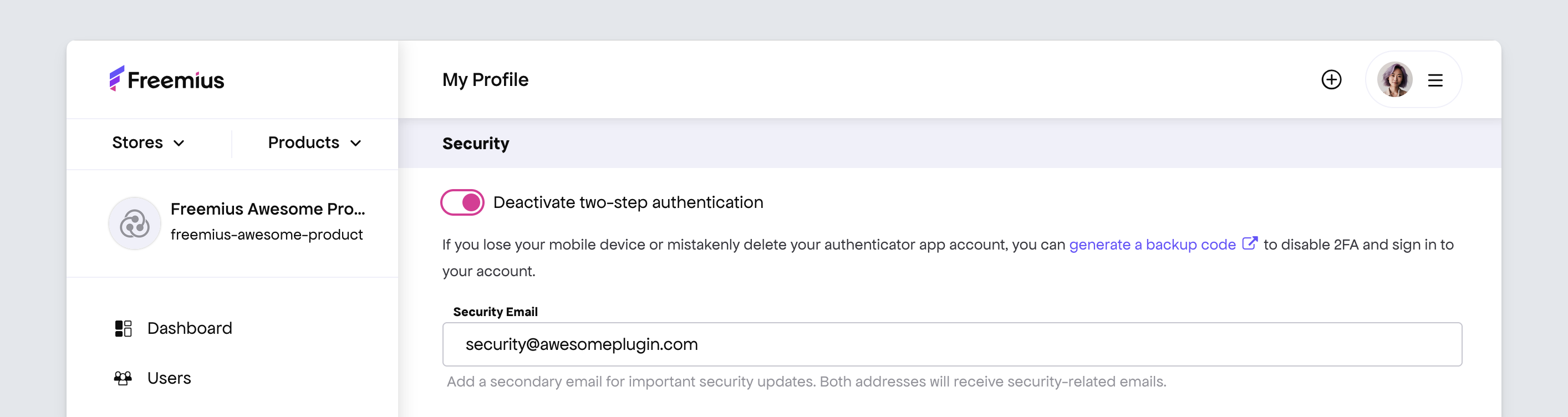 Deactivate 2FA Freemius